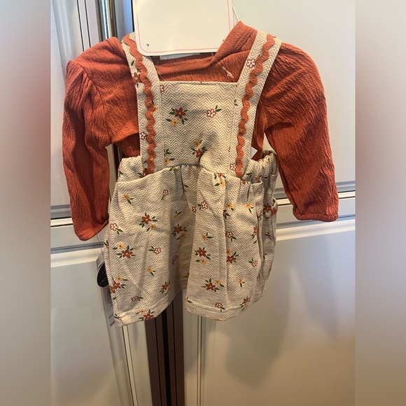 Nicole Miller Rust and Cream Baby Dress with Bow Fall/Thanksgiving Outfit - Picture 2 of 2